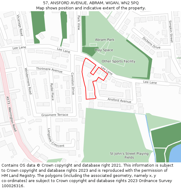 57, ANSFORD AVENUE, ABRAM, WIGAN, WN2 5PQ: Location map and indicative extent of plot