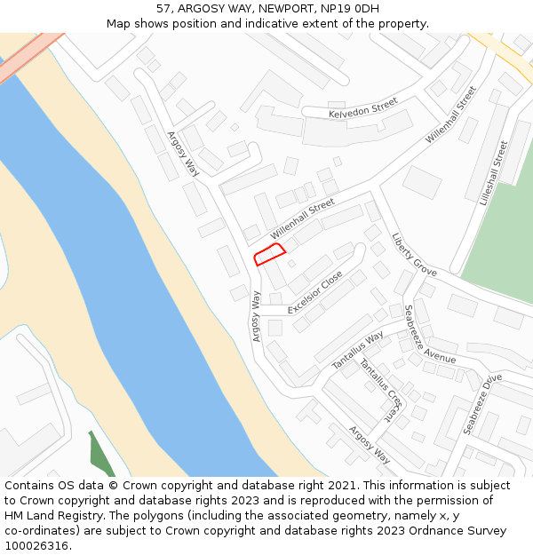 57, ARGOSY WAY, NEWPORT, NP19 0DH: Location map and indicative extent of plot