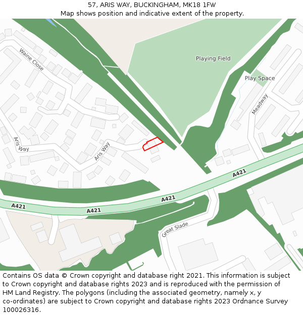 57, ARIS WAY, BUCKINGHAM, MK18 1FW: Location map and indicative extent of plot