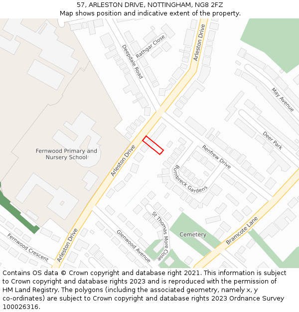 57, ARLESTON DRIVE, NOTTINGHAM, NG8 2FZ: Location map and indicative extent of plot