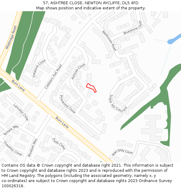 57, ASHTREE CLOSE, NEWTON AYCLIFFE, DL5 4FD: Location map and indicative extent of plot
