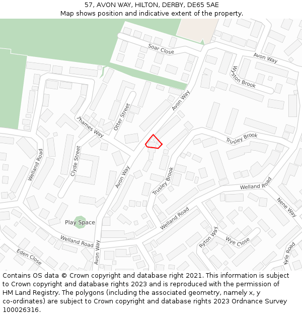 57, AVON WAY, HILTON, DERBY, DE65 5AE: Location map and indicative extent of plot