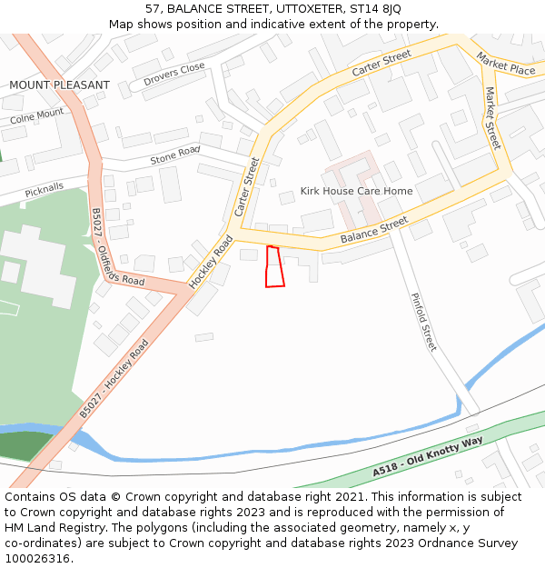 57, BALANCE STREET, UTTOXETER, ST14 8JQ: Location map and indicative extent of plot