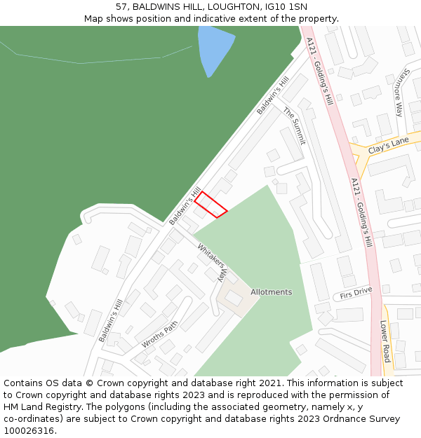 57, BALDWINS HILL, LOUGHTON, IG10 1SN: Location map and indicative extent of plot