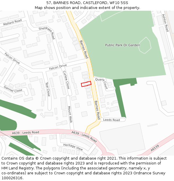 57, BARNES ROAD, CASTLEFORD, WF10 5SS: Location map and indicative extent of plot