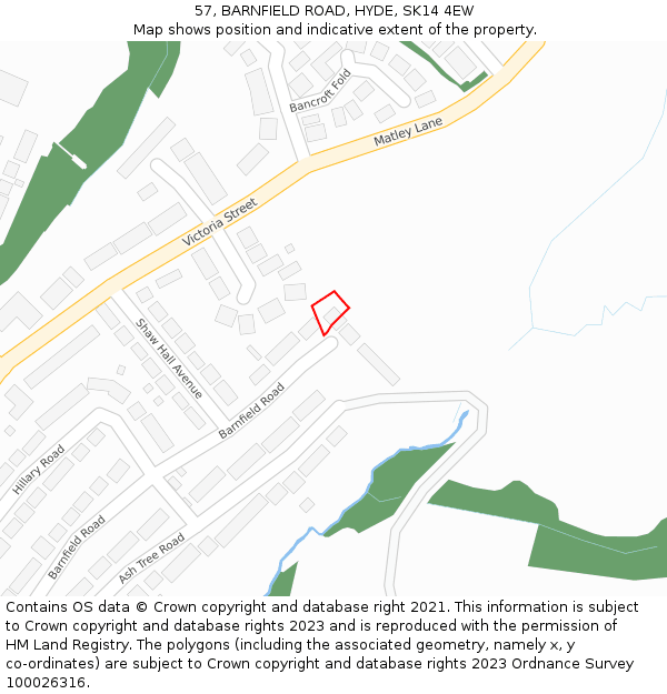 57, BARNFIELD ROAD, HYDE, SK14 4EW: Location map and indicative extent of plot