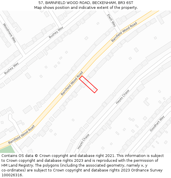 57, BARNFIELD WOOD ROAD, BECKENHAM, BR3 6ST: Location map and indicative extent of plot