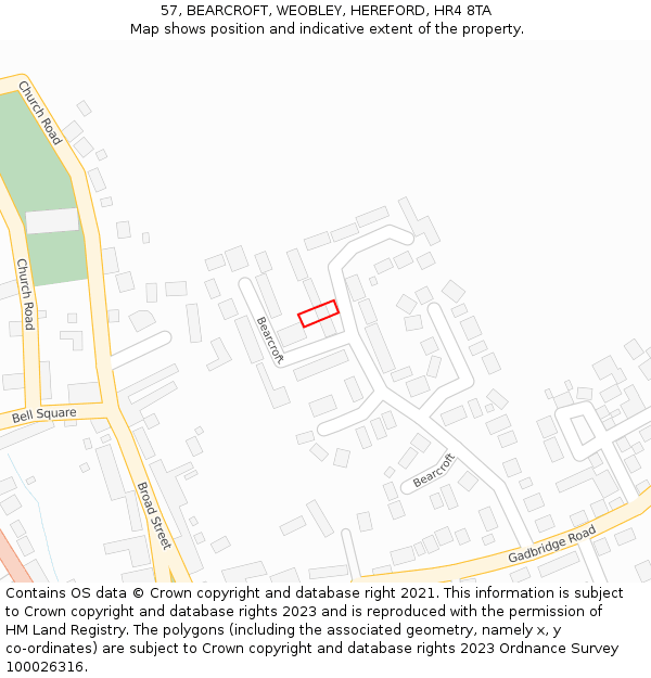 57, BEARCROFT, WEOBLEY, HEREFORD, HR4 8TA: Location map and indicative extent of plot