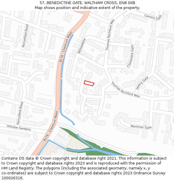 57, BENEDICTINE GATE, WALTHAM CROSS, EN8 0XB: Location map and indicative extent of plot
