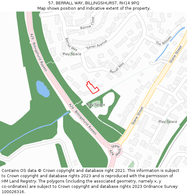 57, BERRALL WAY, BILLINGSHURST, RH14 9PQ: Location map and indicative extent of plot