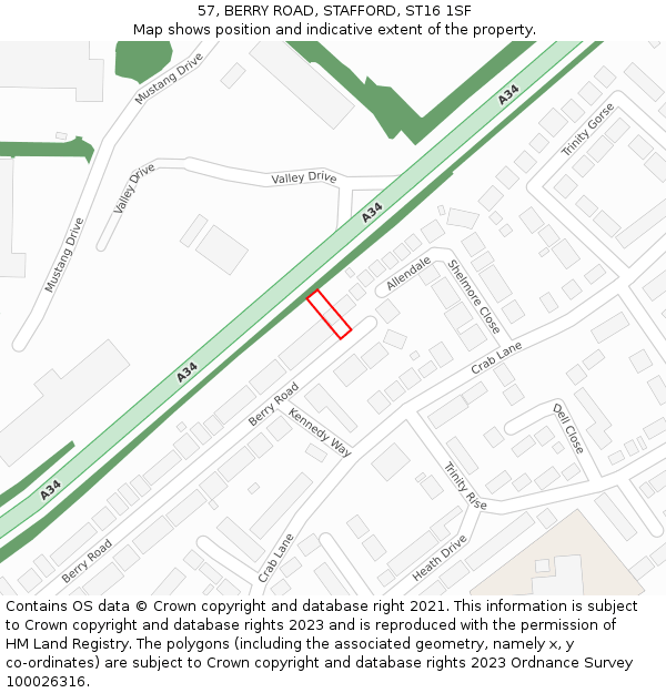 57, BERRY ROAD, STAFFORD, ST16 1SF: Location map and indicative extent of plot