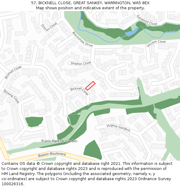 57, BICKNELL CLOSE, GREAT SANKEY, WARRINGTON, WA5 8EX: Location map and indicative extent of plot