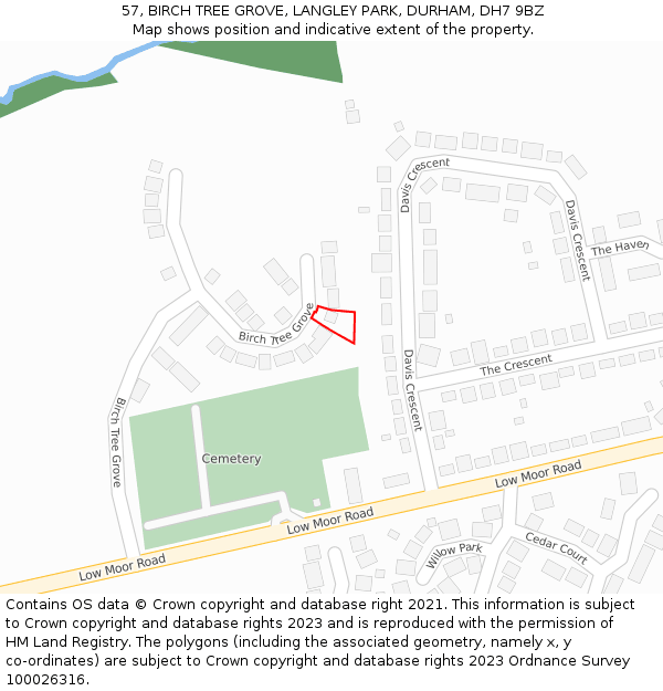 57, BIRCH TREE GROVE, LANGLEY PARK, DURHAM, DH7 9BZ: Location map and indicative extent of plot