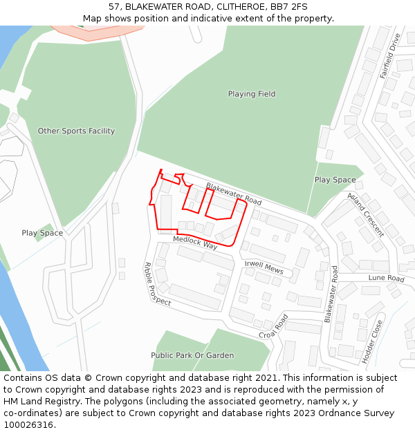 57, BLAKEWATER ROAD, CLITHEROE, BB7 2FS: Location map and indicative extent of plot