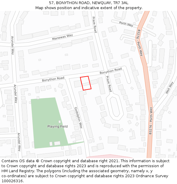 57, BONYTHON ROAD, NEWQUAY, TR7 3AL: Location map and indicative extent of plot