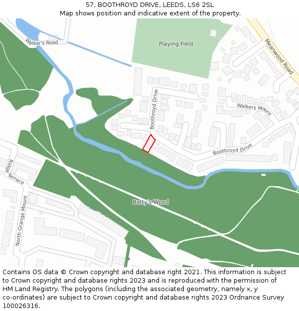 57, BOOTHROYD DRIVE, LEEDS, LS6 2SL: Location map and indicative extent of plot