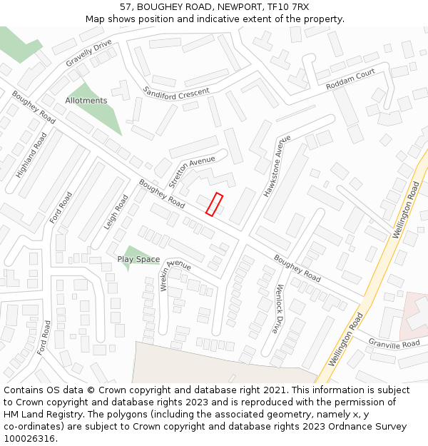 57, BOUGHEY ROAD, NEWPORT, TF10 7RX: Location map and indicative extent of plot