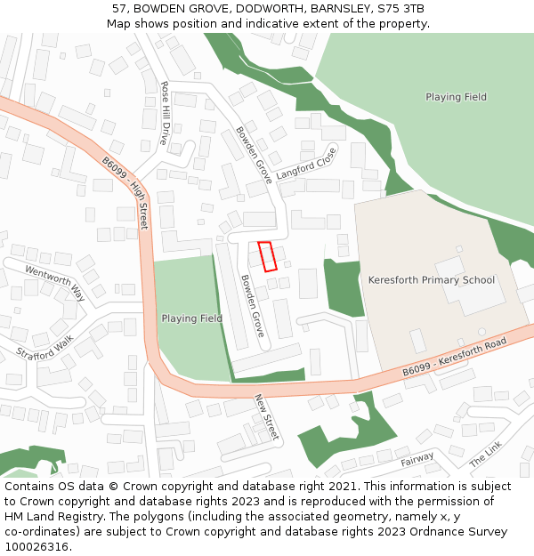 57, BOWDEN GROVE, DODWORTH, BARNSLEY, S75 3TB: Location map and indicative extent of plot