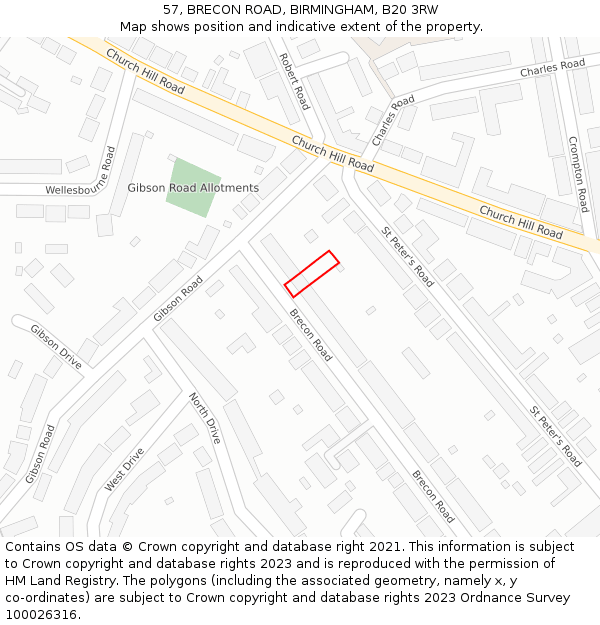 57, BRECON ROAD, BIRMINGHAM, B20 3RW: Location map and indicative extent of plot