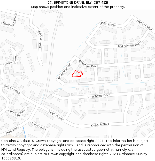 57, BRIMSTONE DRIVE, ELY, CB7 4ZB: Location map and indicative extent of plot