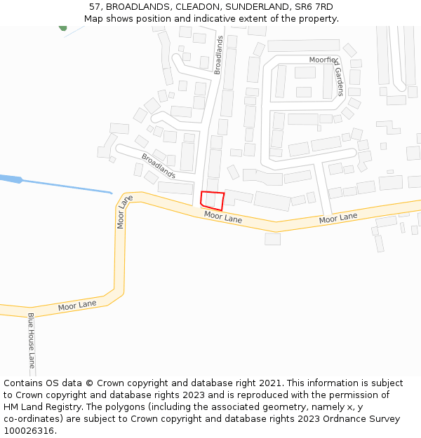 57, BROADLANDS, CLEADON, SUNDERLAND, SR6 7RD: Location map and indicative extent of plot