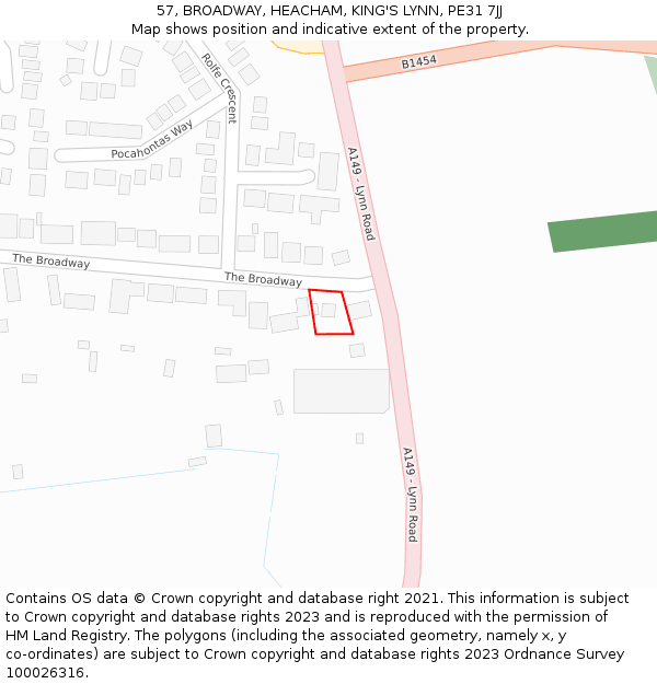 57, BROADWAY, HEACHAM, KING'S LYNN, PE31 7JJ: Location map and indicative extent of plot
