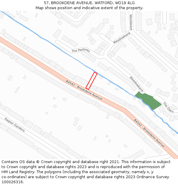 57, BROOKDENE AVENUE, WATFORD, WD19 4LG: Location map and indicative extent of plot