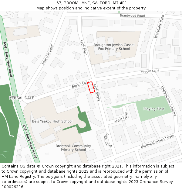 57, BROOM LANE, SALFORD, M7 4FF: Location map and indicative extent of plot