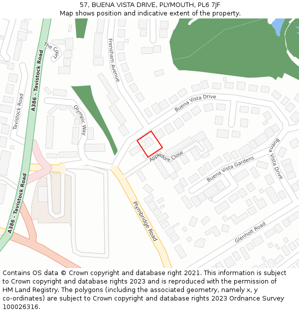 57, BUENA VISTA DRIVE, PLYMOUTH, PL6 7JF: Location map and indicative extent of plot