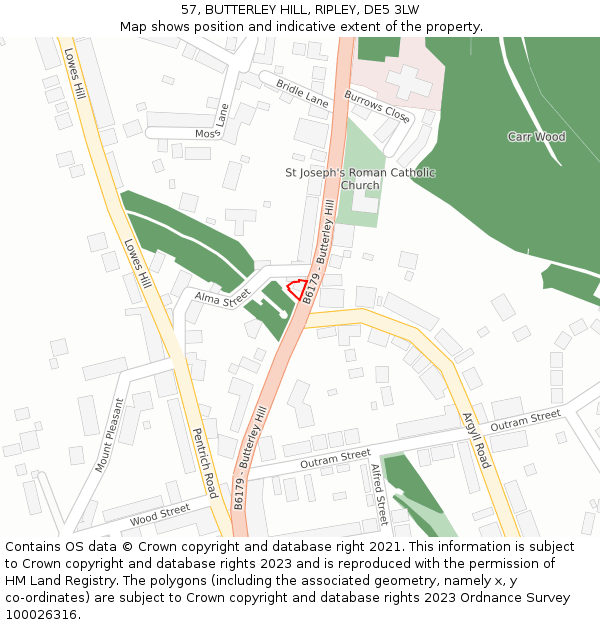 57, BUTTERLEY HILL, RIPLEY, DE5 3LW: Location map and indicative extent of plot