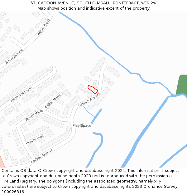 57, CADDON AVENUE, SOUTH ELMSALL, PONTEFRACT, WF9 2WJ: Location map and indicative extent of plot