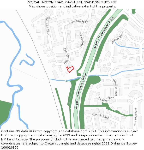 57, CALLINGTON ROAD, OAKHURST, SWINDON, SN25 2BE: Location map and indicative extent of plot