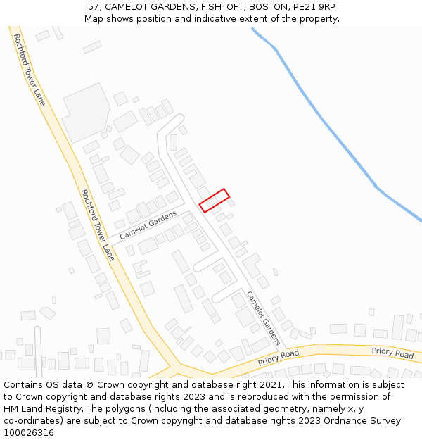 57, CAMELOT GARDENS, FISHTOFT, BOSTON, PE21 9RP: Location map and indicative extent of plot