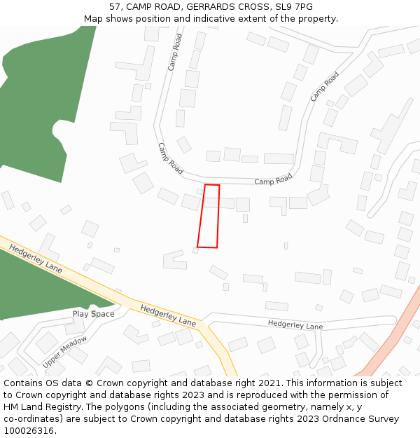 57, CAMP ROAD, GERRARDS CROSS, SL9 7PG: Location map and indicative extent of plot