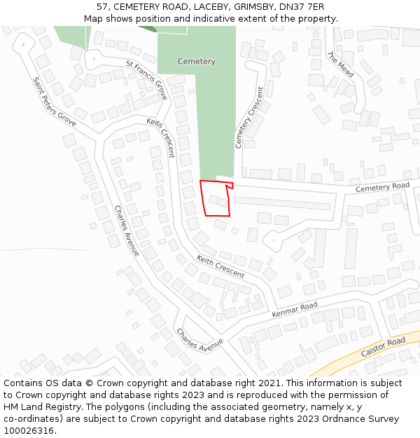 57, CEMETERY ROAD, LACEBY, GRIMSBY, DN37 7ER: Location map and indicative extent of plot