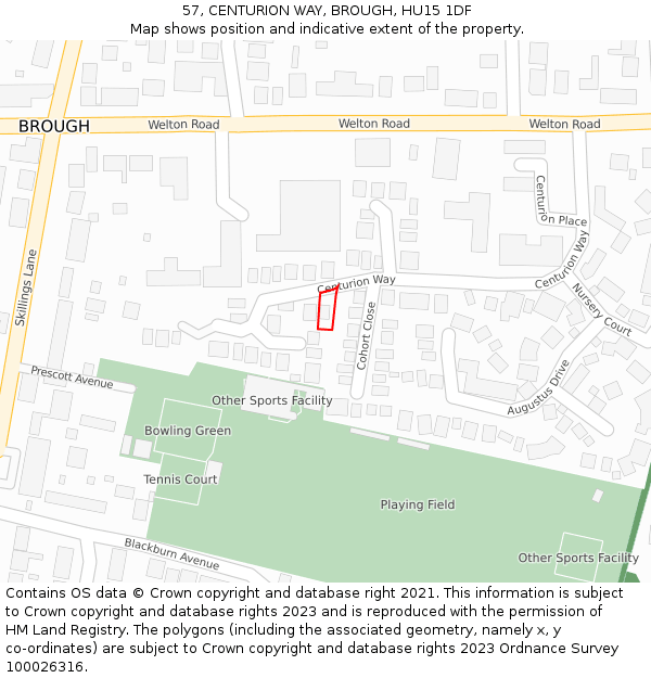 57, CENTURION WAY, BROUGH, HU15 1DF: Location map and indicative extent of plot