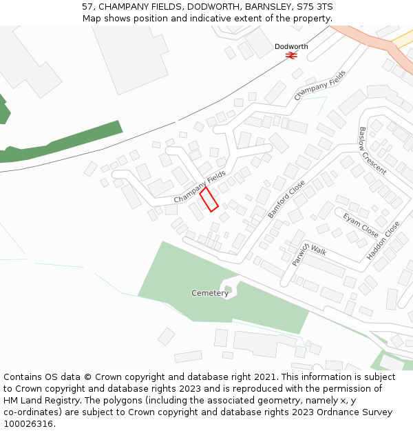 57, CHAMPANY FIELDS, DODWORTH, BARNSLEY, S75 3TS: Location map and indicative extent of plot