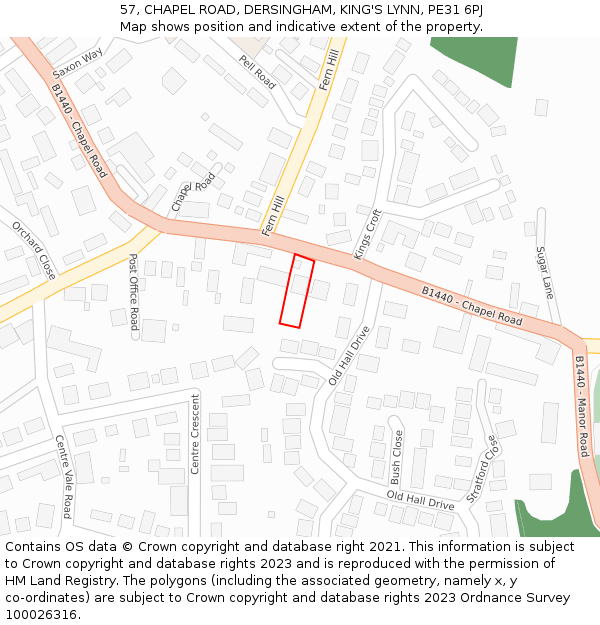 57, CHAPEL ROAD, DERSINGHAM, KING'S LYNN, PE31 6PJ: Location map and indicative extent of plot
