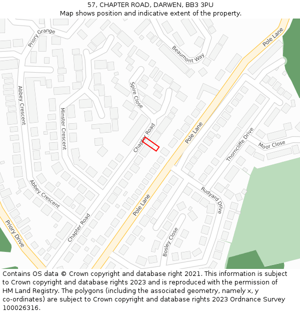 57, CHAPTER ROAD, DARWEN, BB3 3PU: Location map and indicative extent of plot