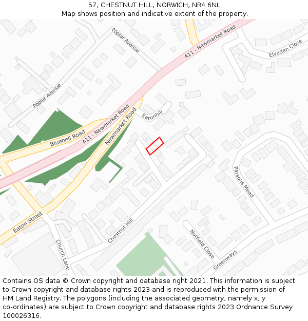 57, CHESTNUT HILL, NORWICH, NR4 6NL: Location map and indicative extent of plot