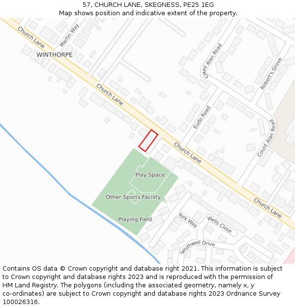 57, CHURCH LANE, SKEGNESS, PE25 1EG: Location map and indicative extent of plot