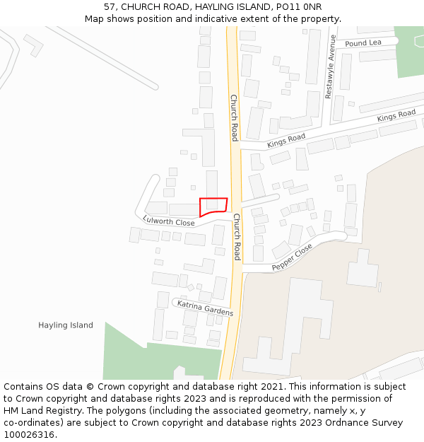 57, CHURCH ROAD, HAYLING ISLAND, PO11 0NR: Location map and indicative extent of plot