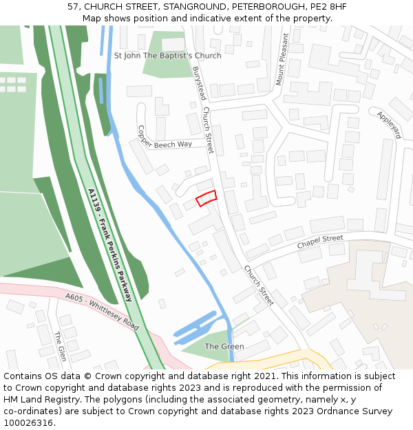 57, CHURCH STREET, STANGROUND, PETERBOROUGH, PE2 8HF: Location map and indicative extent of plot