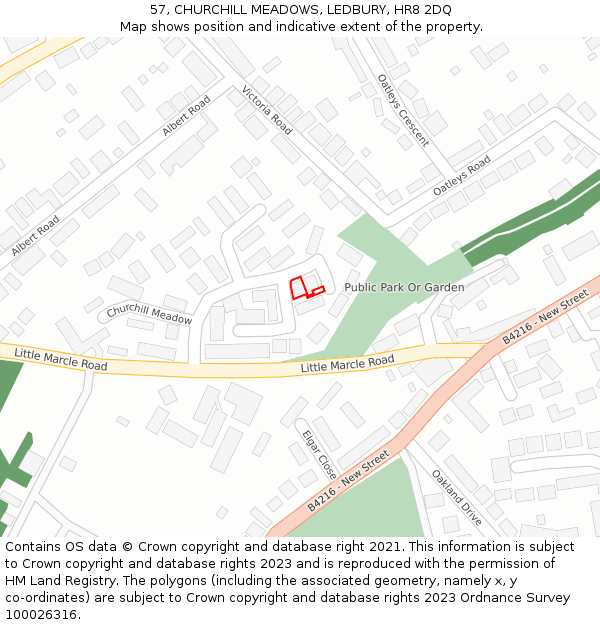 57, CHURCHILL MEADOWS, LEDBURY, HR8 2DQ: Location map and indicative extent of plot