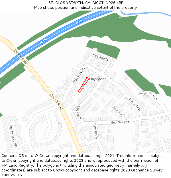 57, CLOS YSTWYTH, CALDICOT, NP26 4RE: Location map and indicative extent of plot