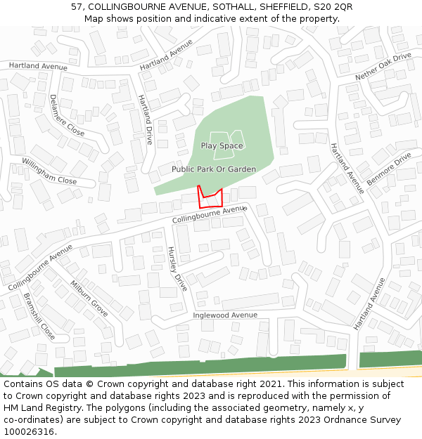 57, COLLINGBOURNE AVENUE, SOTHALL, SHEFFIELD, S20 2QR: Location map and indicative extent of plot