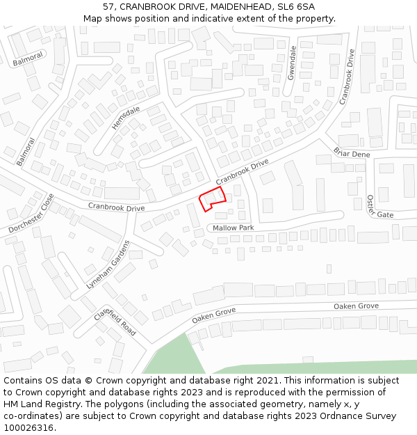 57, CRANBROOK DRIVE, MAIDENHEAD, SL6 6SA: Location map and indicative extent of plot