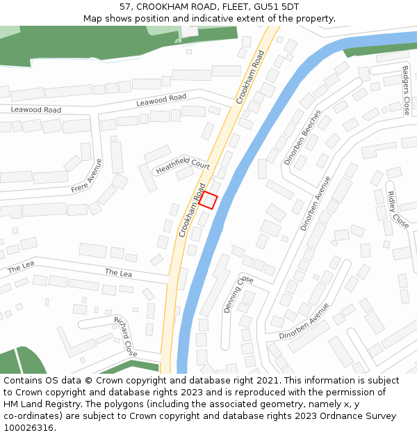 57, CROOKHAM ROAD, FLEET, GU51 5DT: Location map and indicative extent of plot