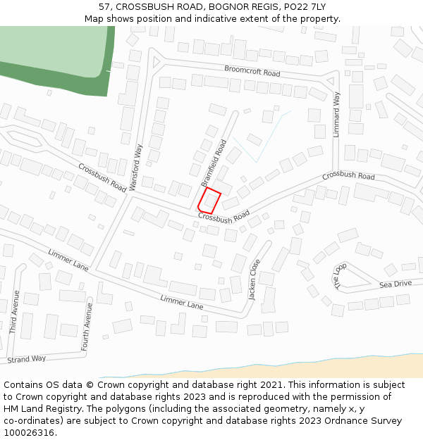 57, CROSSBUSH ROAD, BOGNOR REGIS, PO22 7LY: Location map and indicative extent of plot