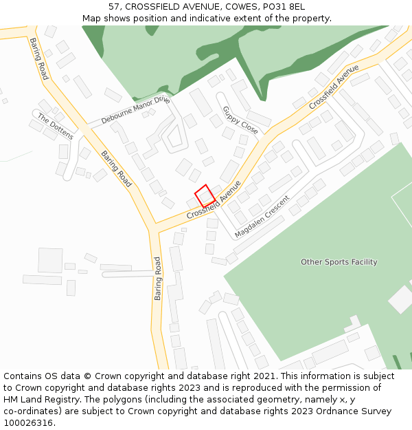 57, CROSSFIELD AVENUE, COWES, PO31 8EL: Location map and indicative extent of plot